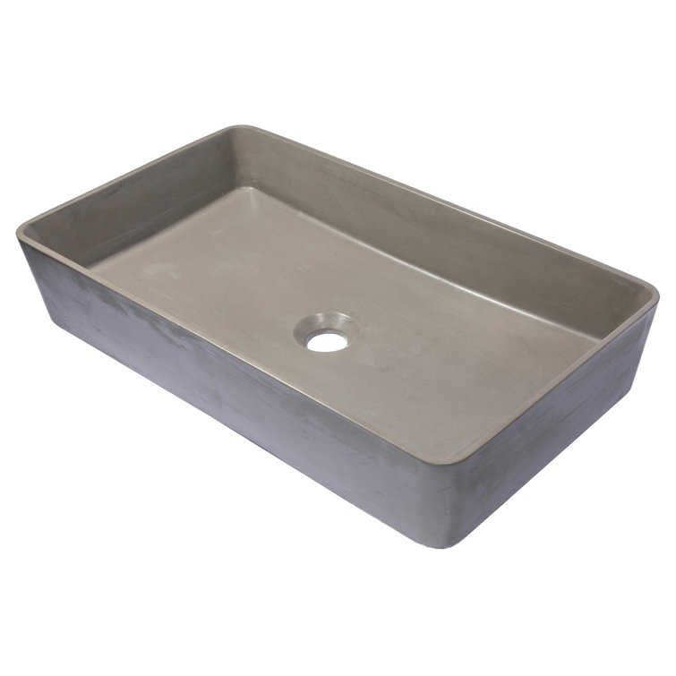 Wide Dark Gray Concrete Rectangular Vessel Sink