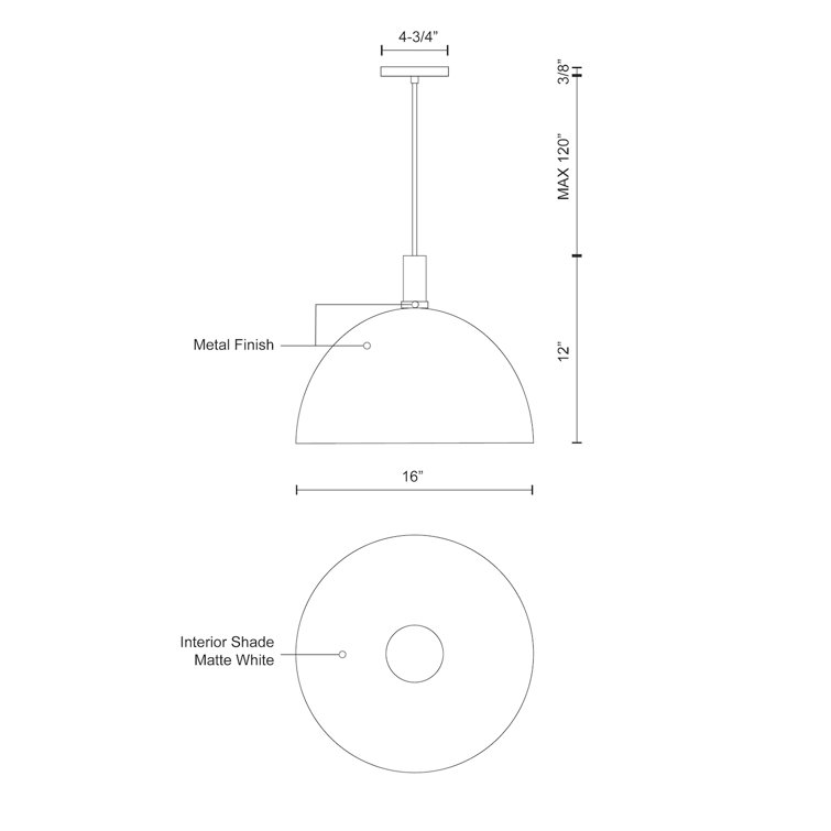 Brushed Nickel 16" Aluminum Dome Pendant Light