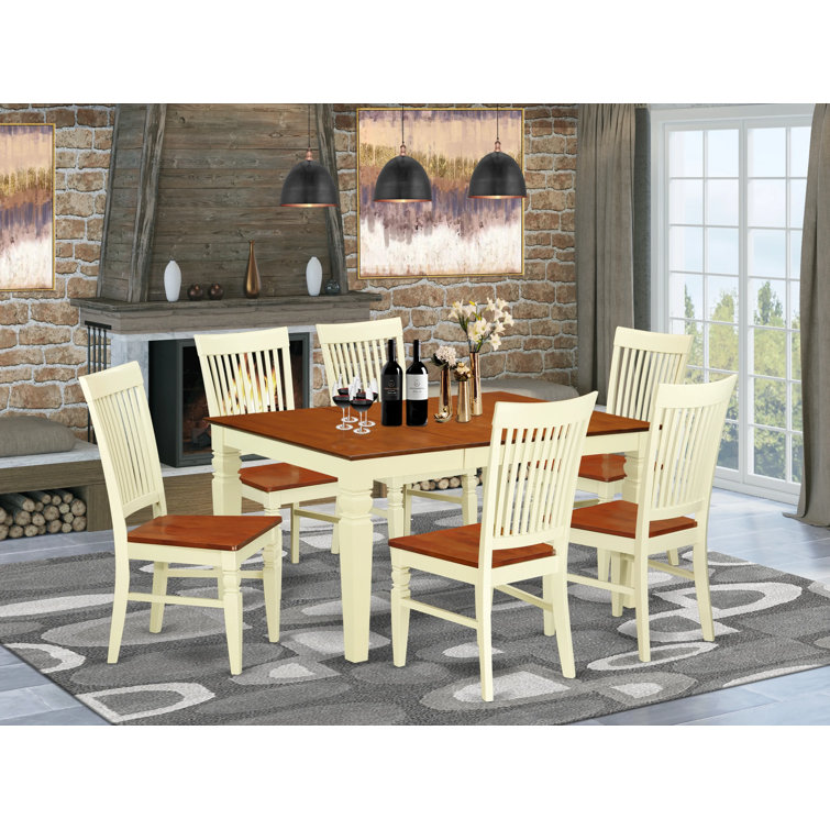Buttermilk and Cherry 7-Piece Solid Wood Extendable Dining Set