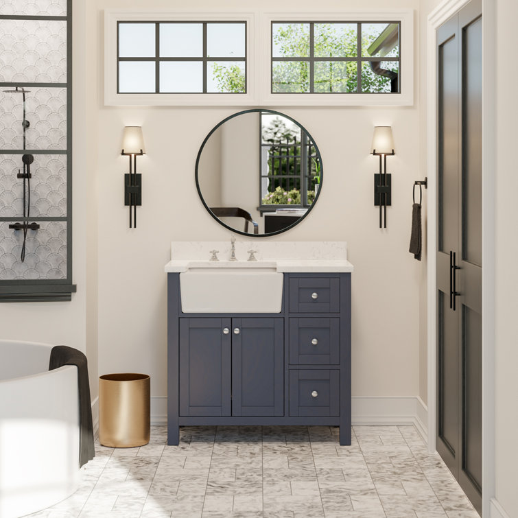 Yorkshire Marine Gray 36" Single Freestanding Bathroom Vanity with Engineered Marble Top