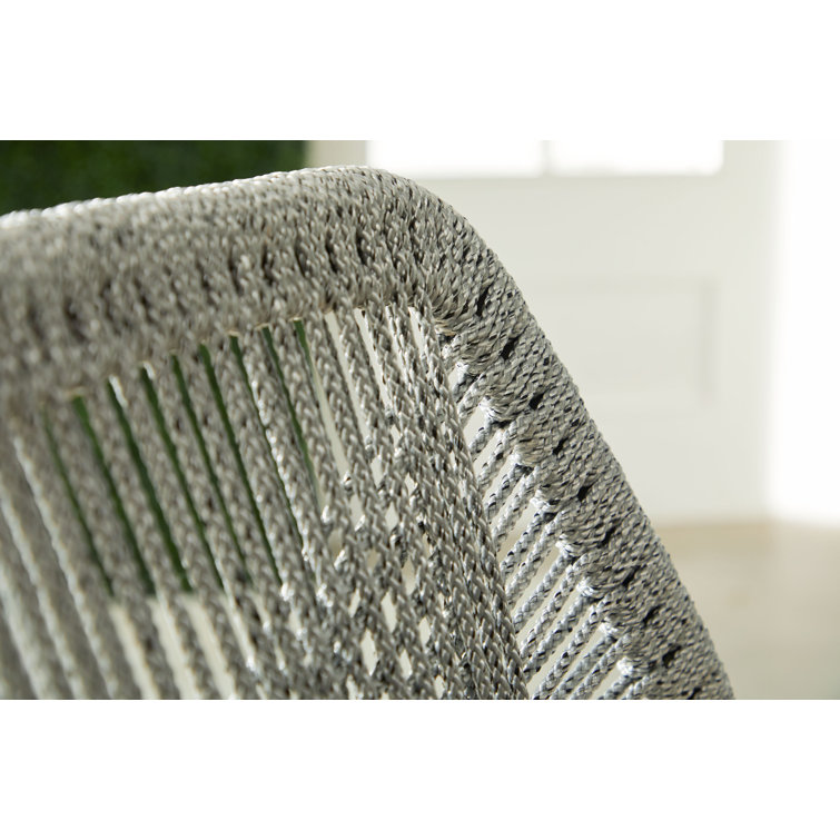 Luca Platinum Smoke Gray Woven Rope Outdoor Barstool with Cushions