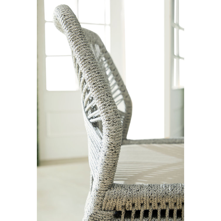 Luca Platinum Smoke Gray Woven Rope Outdoor Barstool with Cushions