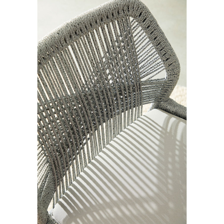 Luca Platinum Smoke Gray Woven Rope Outdoor Barstool with Cushions