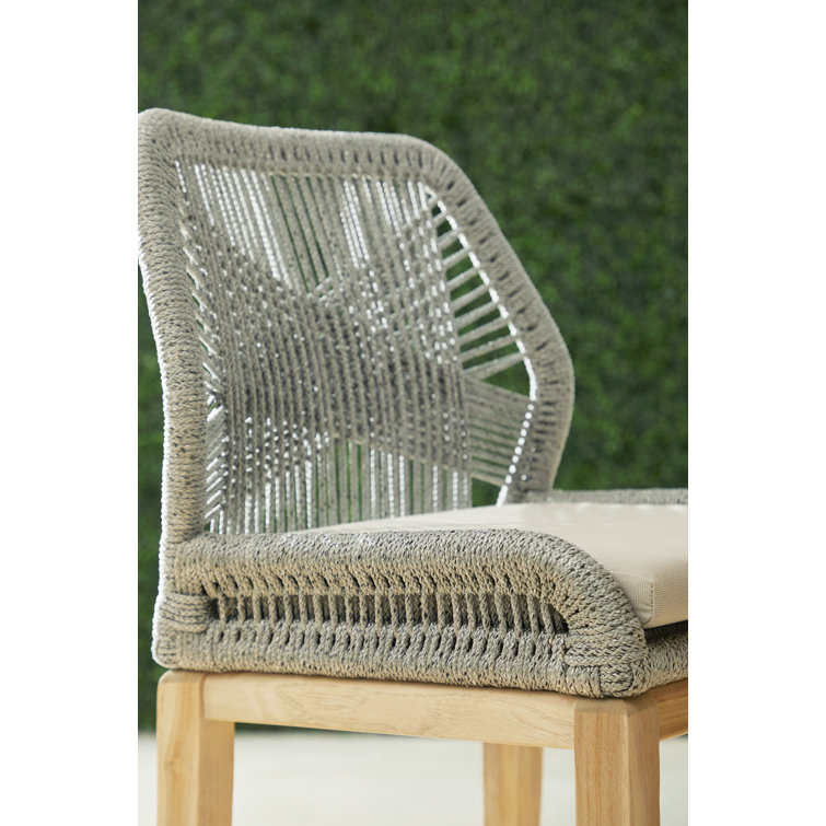 Luca Platinum Smoke Gray Woven Rope Outdoor Barstool with Cushions
