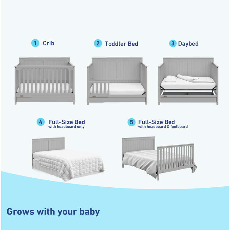 Pebble Gray 5-in-1 Convertible Crib with Storage Drawer