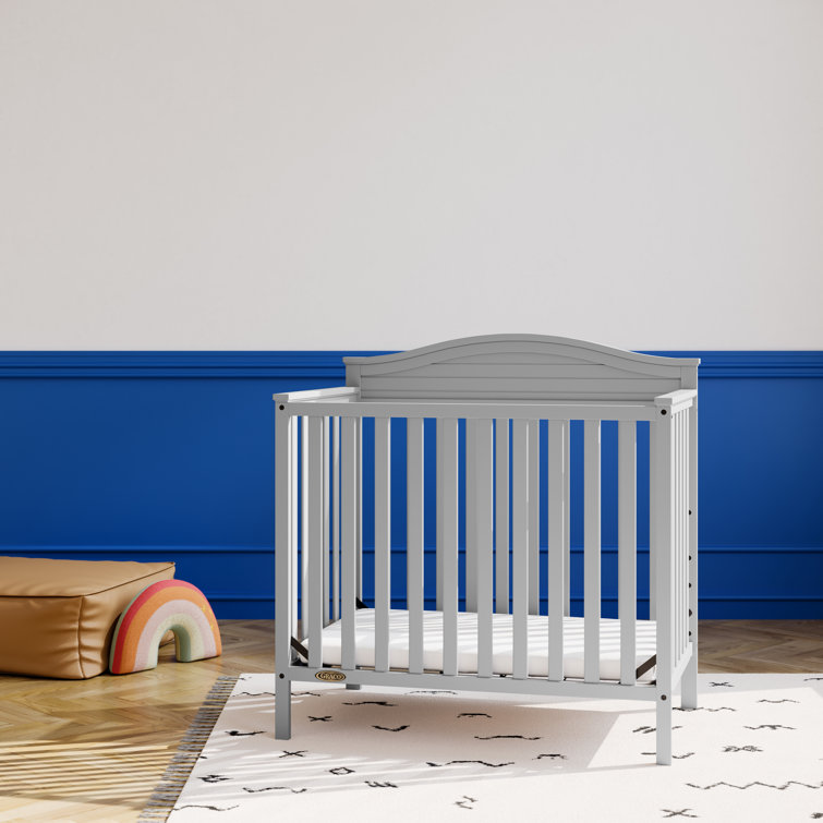 Pebble Gray Pine Wood Mini Convertible Crib with Memory Foam Mattress