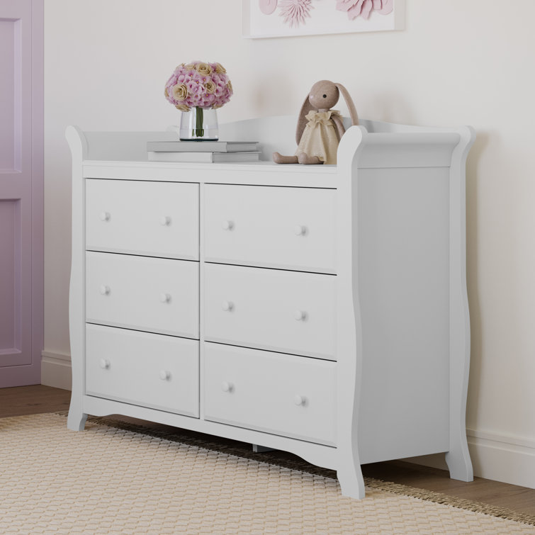 Avalon Sleek White 6-Drawer Nursery Dresser with Ball Bearing Glides