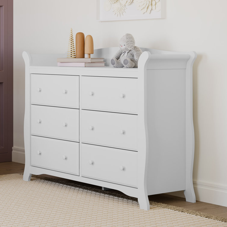 Avalon Sleek White 6-Drawer Nursery Dresser with Ball Bearing Glides
