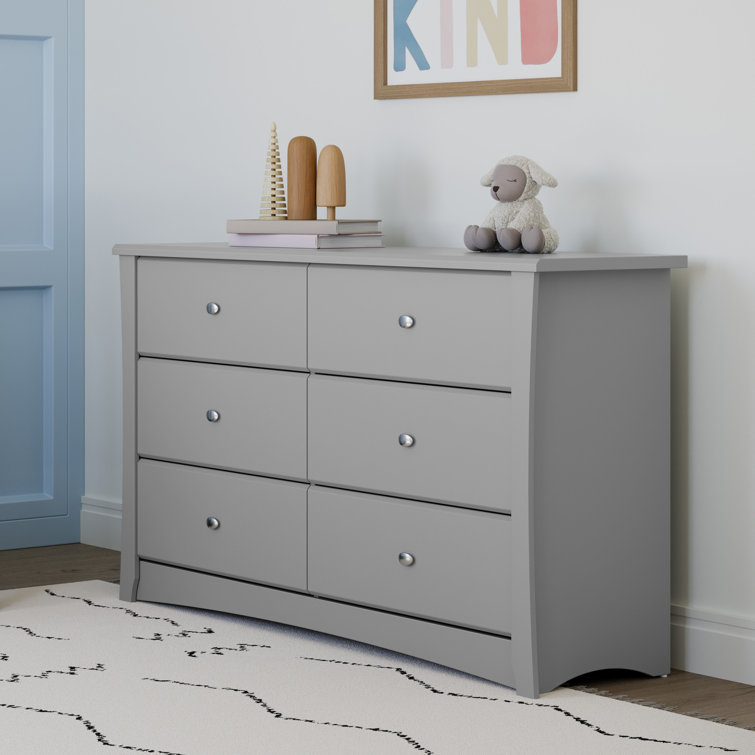 Pebble Gray 6-Drawer Double Nursery Dresser with Metal Knobs