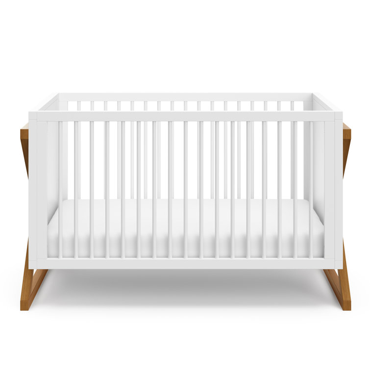 White and Driftwood 3-in-1 Convertible Baby Crib with Adjustable Mattress Support