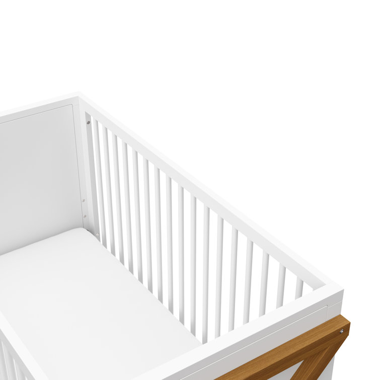 White and Driftwood 3-in-1 Convertible Baby Crib with Adjustable Mattress Support