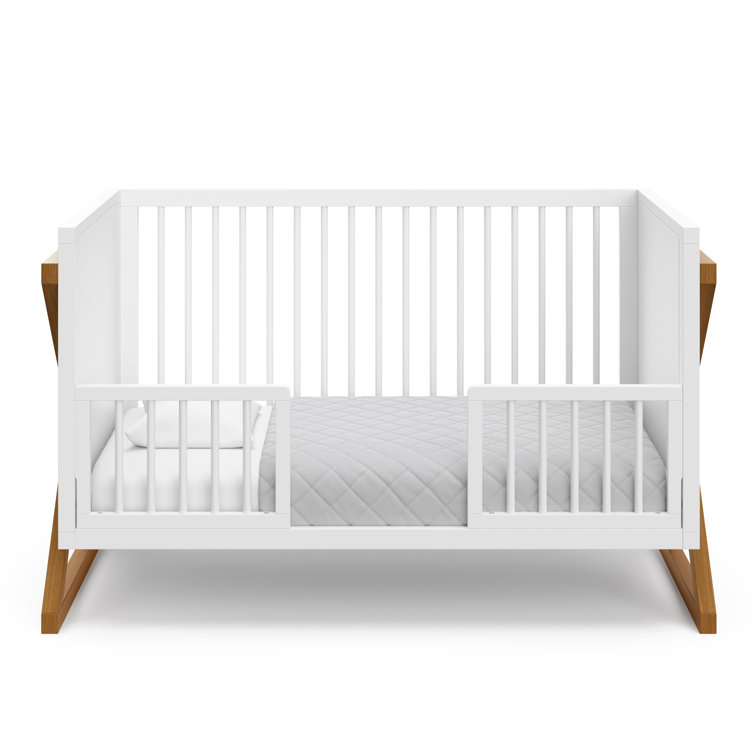 White and Driftwood 3-in-1 Convertible Baby Crib with Adjustable Mattress Support