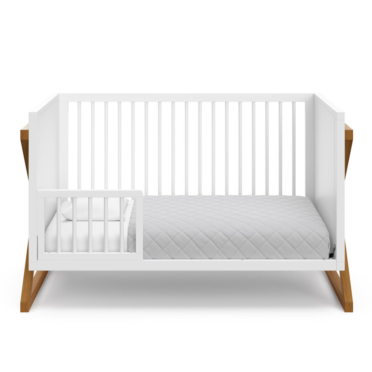 White and Driftwood 3-in-1 Convertible Baby Crib with Adjustable Mattress Support