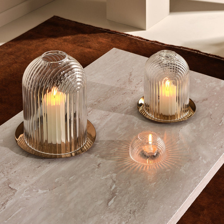 Nude Glass Ripple Crystal Votive Holder with Copper Base