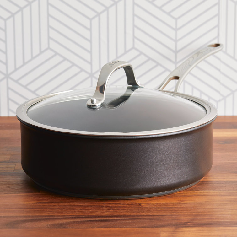 Black Nonstick Aluminum and Stainless Steel Sauté Pan with Lid, 3.5-Quart