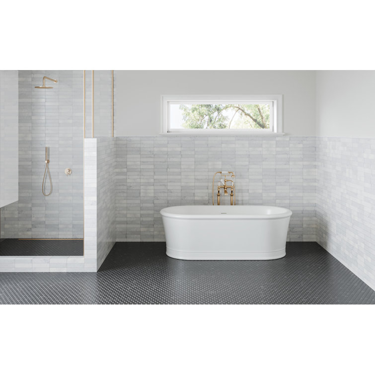 White Carrara Honed Marble 2" x 8" Geometric Mosaic Tile