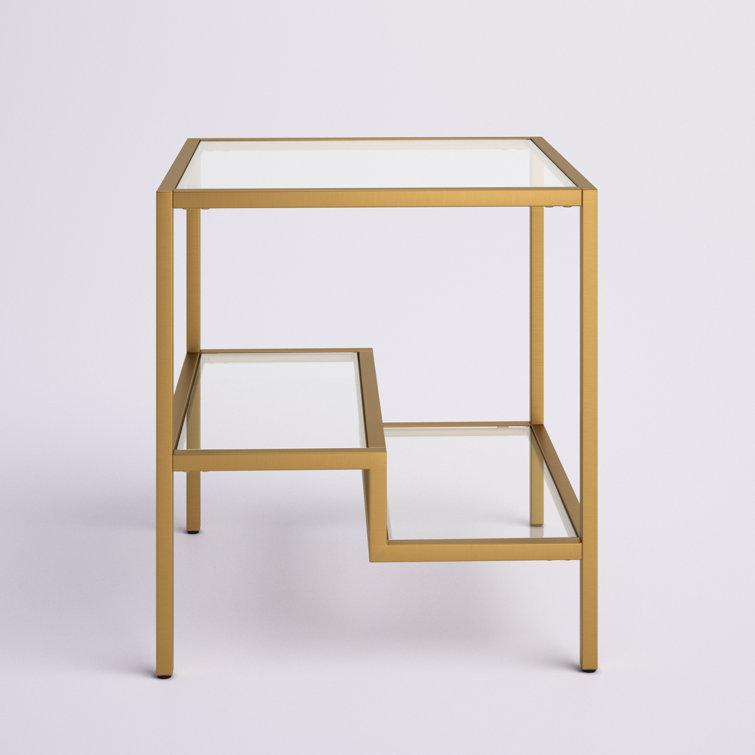 22-Inch Black and Clear Glass Square End Table with Brass Base