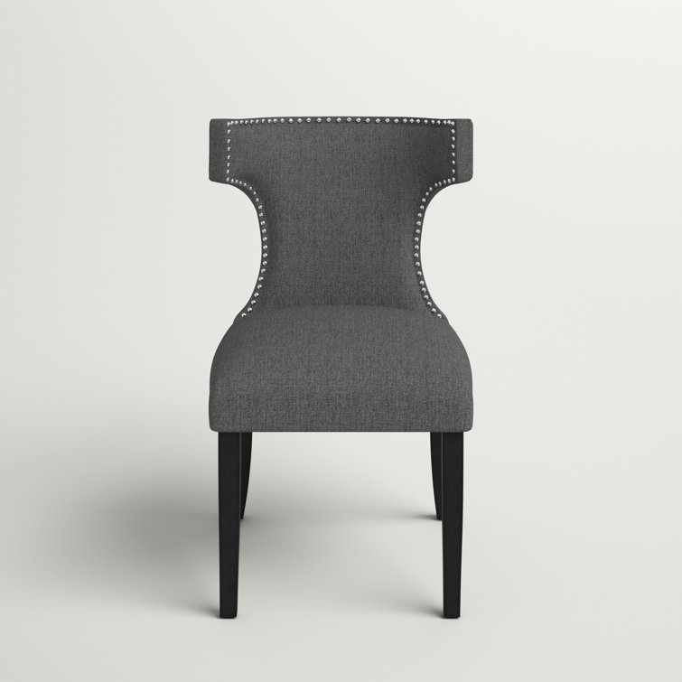 Elegant Gray Fabric Upholstered Side Chair with Wood Legs