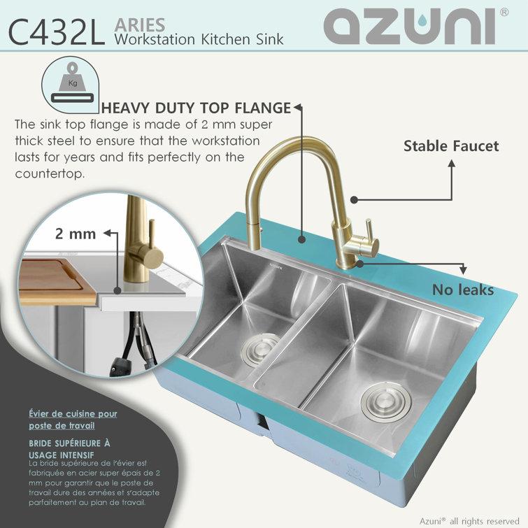 31 inch Stainless Steel Double Bowl Kitchen Sink with Accessories
