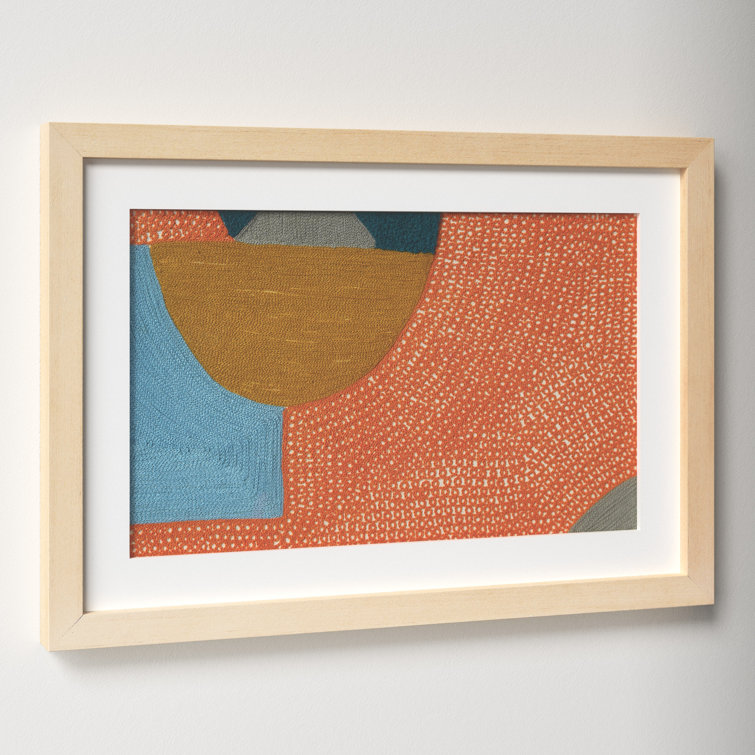 Framed Abstract Textile Art with Brown Wood Frame