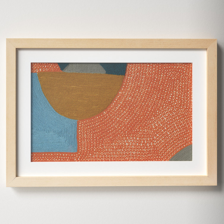 Framed Abstract Textile Art with Brown Wood Frame