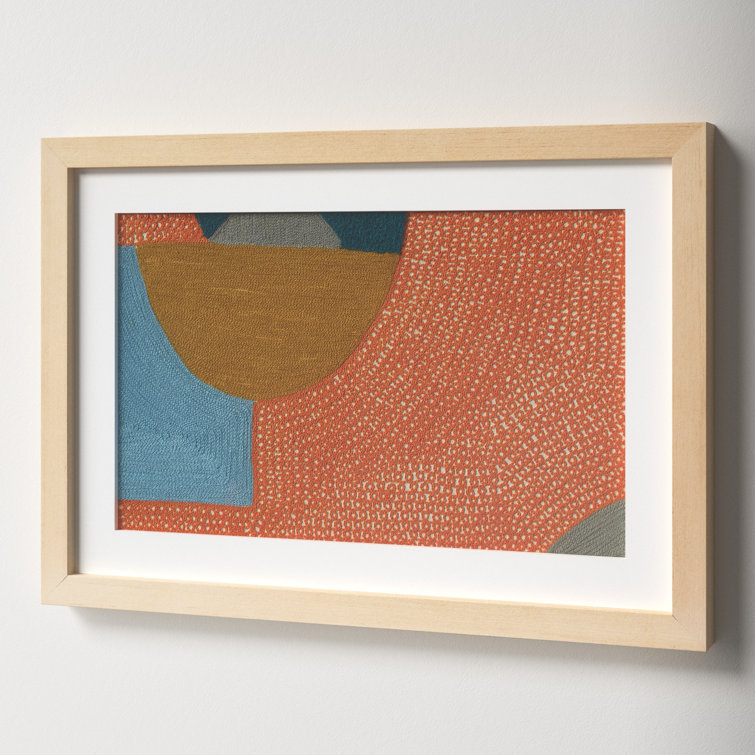 Framed Abstract Textile Art with Brown Wood Frame