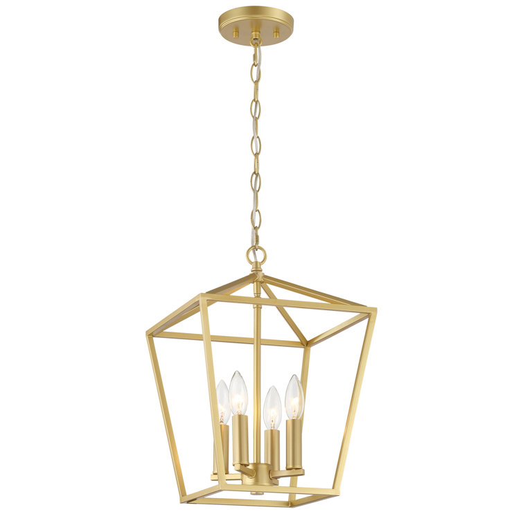 Satin Brass Geometric Lantern Chandelier with Candle-Style Lights