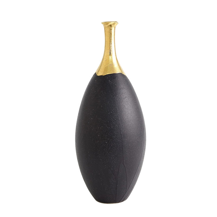 Large Black and Gold Ceramic Decorative Vase