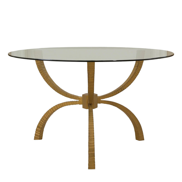 48'' Round Glass Top Dining Table with Antique Gold Base
