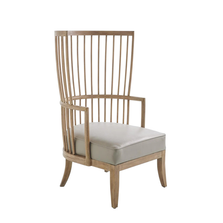 Elegant Gray Top-Grain Leather Spindle Wing Armchair