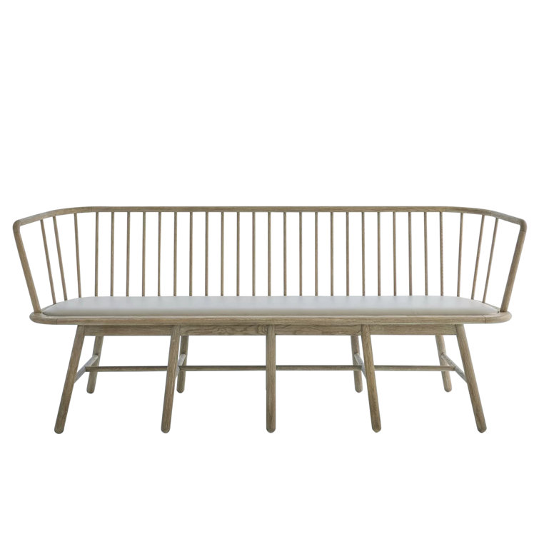 Shaker Style Spindle Long Bench with Grey Leather Cushion