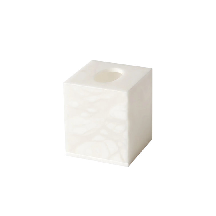 White Alabaster Marbled Tissue Box Cover