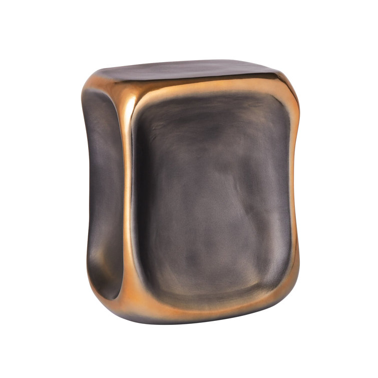 Small Black and Gold Ceramic Pinched Cube Accent Table