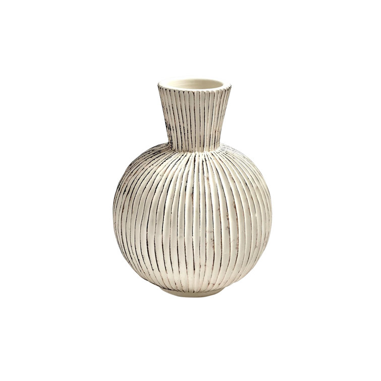 White Ribbed Ceramic Decorative Sphere Vase