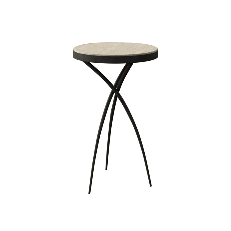 Artisan Tripod Iron Base Side Table with Grey Marble Top, 14in
