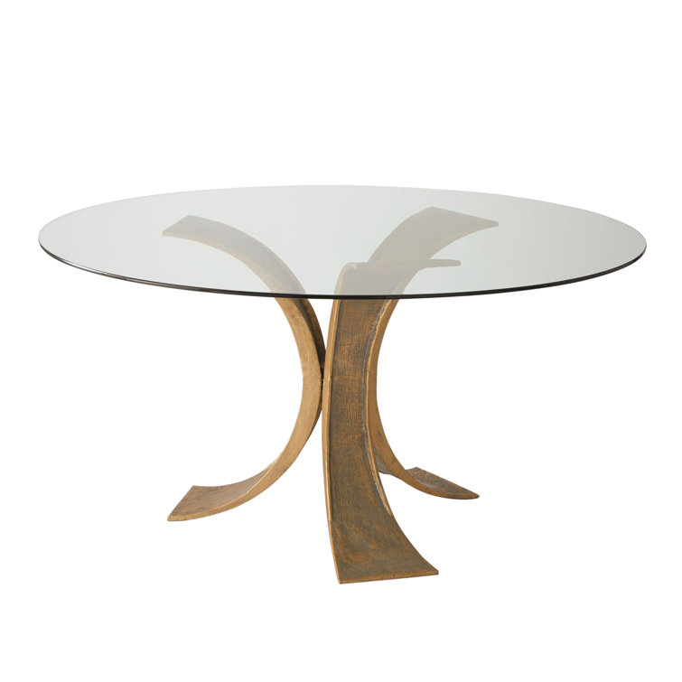 Elegant Lotus Round Glass Dining Table with Textured Cast Iron Base