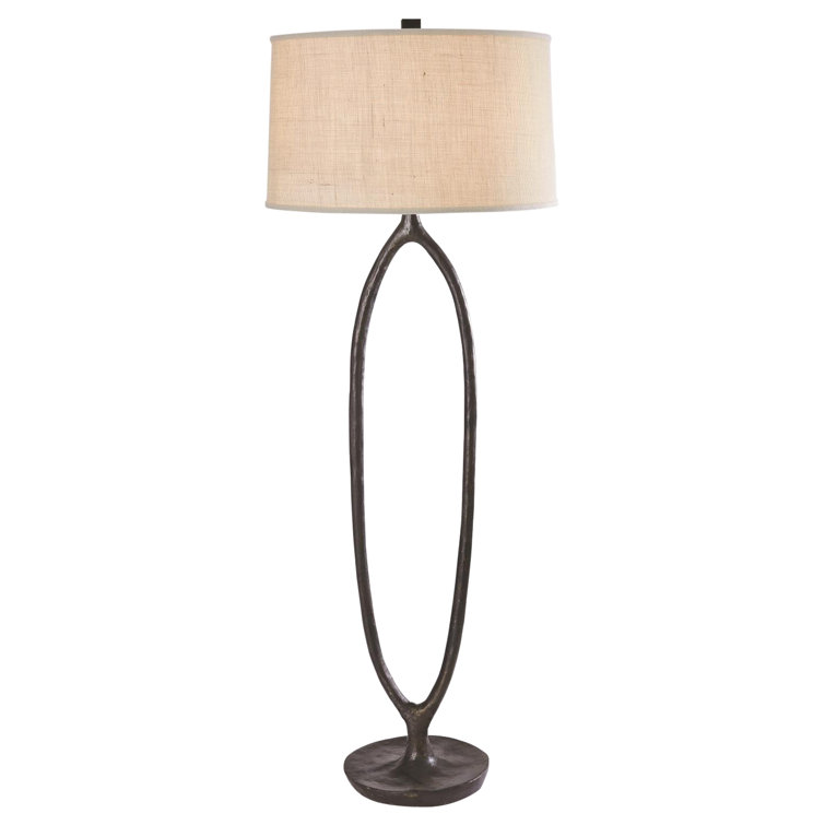 Ellipse Bronze Base Floor Lamp with White Burlap Shade