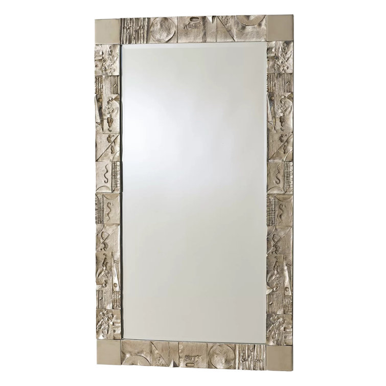 Elegant Nickel-Finish Rectangular Beveled Wall Mirror