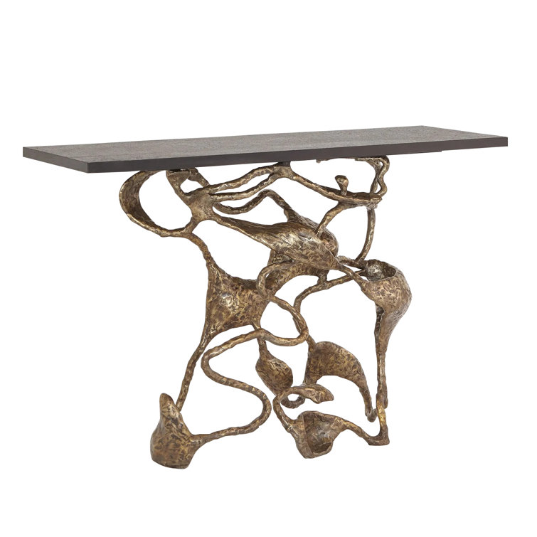 Drift Faux Bronze and Textured Black Marble Rectangular Console
