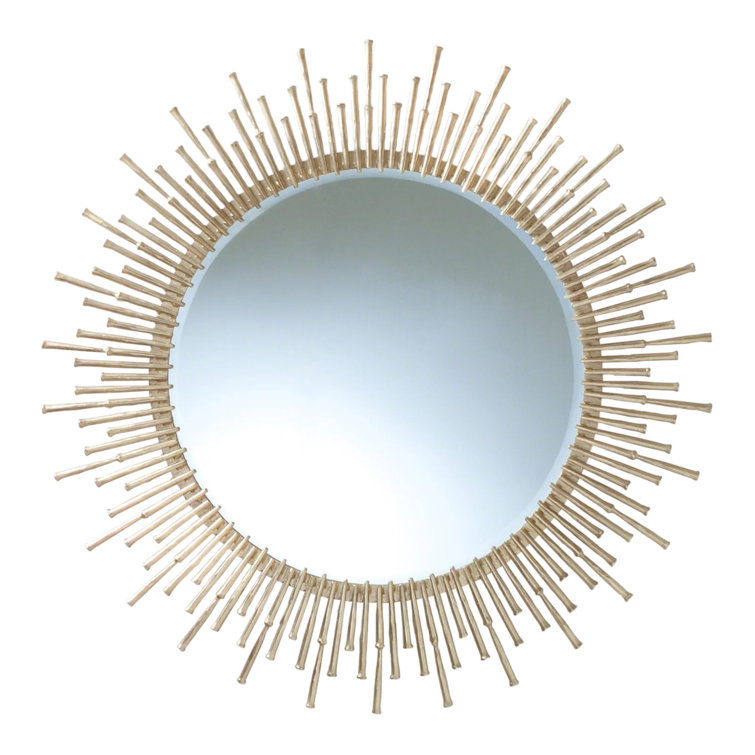 Sunburst Antique Brass Round Wall Mirror with Golden Spikes