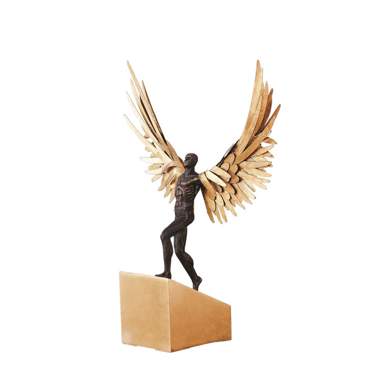 Bronze and Gold Leafed Avian Man Running Figurine