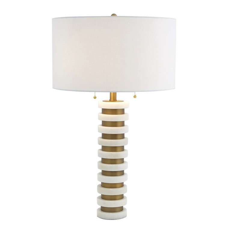 Elegant White Marble & Brass Table Lamp with Linen Shade