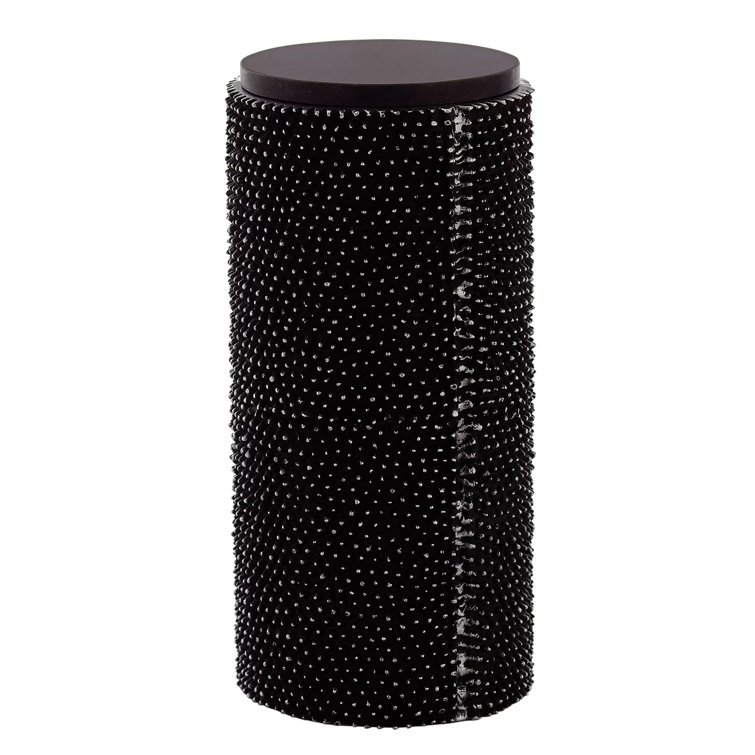 Round Black Antique Stone and Metal Accent Table