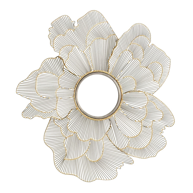 Whimsical Iron & Brass Flower Wall Mirror, 40" Natural Finish
