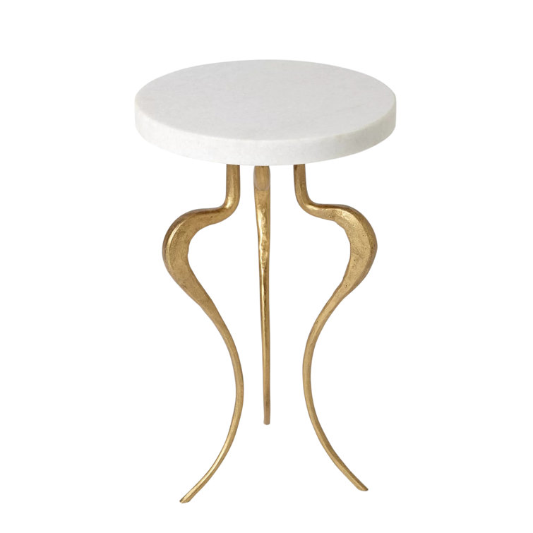 Antique Gold Round Metal and Stone Accent Table