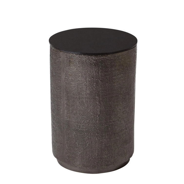 Black Nickel Round Stone and Metal Side Table