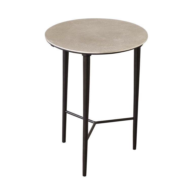 Antique Nickel Round Metal Accent Table, 16" Wide