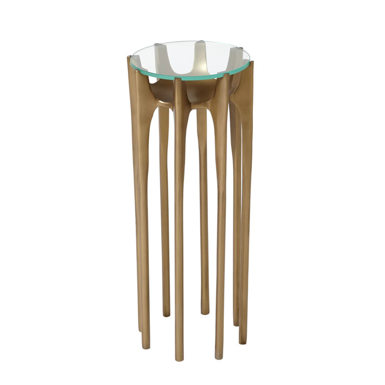 Aquilo Round Antique Brass Martini Table with Glass Inset