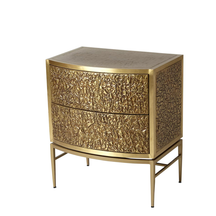 Crinkle Brass/Bronze 2-Drawer Bedside Chest