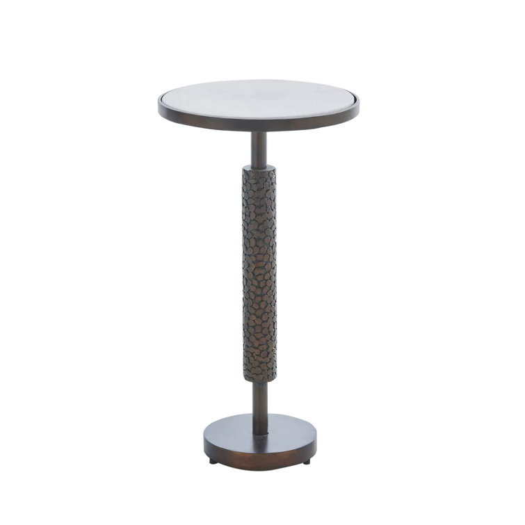 Antique Brass Pebble-Textured Round Martini Table with White Marble Top